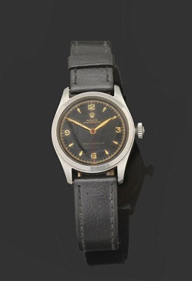 Lot 365 - A Stainless Steel Centre Seconds Wristwatch, signed Rolex, Oyster, Royal, Shock-Resisting,...