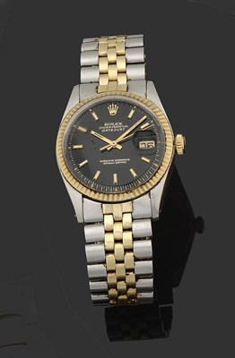 Lot 367 - A Stainless Steel and Gold Automatic Calendar Centre Seconds Wristwatch, signed Rolex, Oyster...