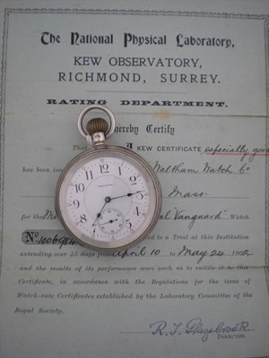 Lot 375 - A Silver Open Faced Keyless Lever Pocket Watch with Original Class A Watch Certificate, signed...