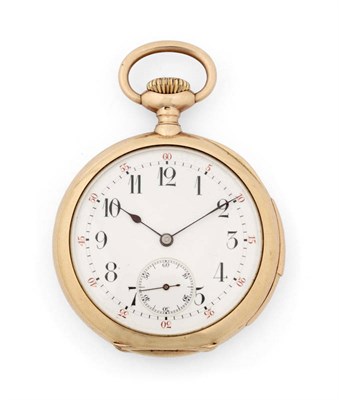 Lot 381 - A 14ct Gold Minute Repeating Open Faced Keyless Pocket Watch, circa 1890, nickel finished...