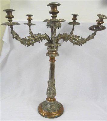 Lot 385 - A George IV Sheffield Plate Five-Light Candelabrum, circa 1835, the circular base rising to a...