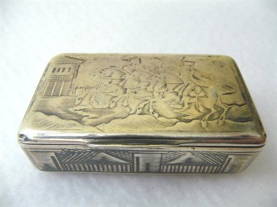 Lot 405 - A Russian Silver and Niello Snuffbox, Ivan Kaltikov, Moscow, circa 1830, rectangular with...