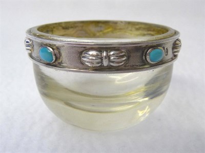 Lot 407 - A Silver and Turquoise Mounted Rock Crystal Salt Cellar, maker's mark VA, St Petersburg, circa...