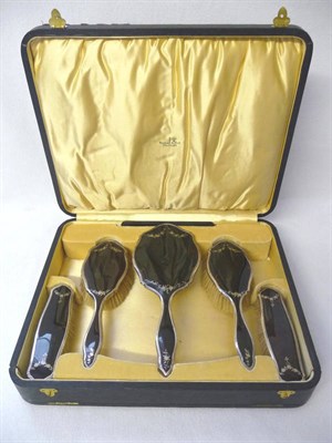 Lot 417 - A George VI Silver and Tortoiseshell Five Piece Dressing Table Set, Walker & Hall, Sheffield...