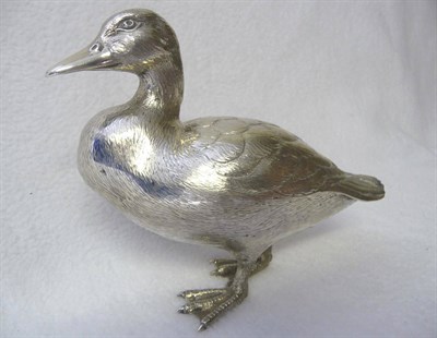 Lot 419 - An Elizabeth II Model of a Duck, Mappin & Webb, London 1965, realistically modelled, 13.5cm...