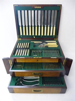 Lot 421 - A Canteen of Flatware, Elkington & Co, Birmingham 1927, flared reeded stems with arcaded...