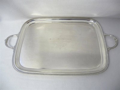 Lot 428 - A George V Tray, Walker & Hall, Sheffield 1934, plain rectangular with gadrooned rim and twin...