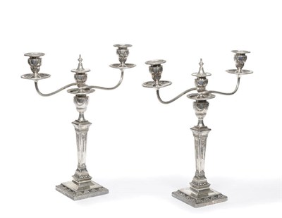 Lot 435 - A Pair of Edward VII Adam Style Two-Branch Three-Light Table Candelabra, maker's mark HE Ltd,...