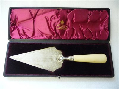 Lot 441 - A Victorian Silver and Ivory Trowel, Z Barraclough & Sons, Sheffield 1893, the plain turned...