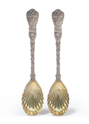 Lot 450 - A Pair of Victorian Serving Spoons, Henry Lias, London 1873, trailing vine pattern with fluted gilt