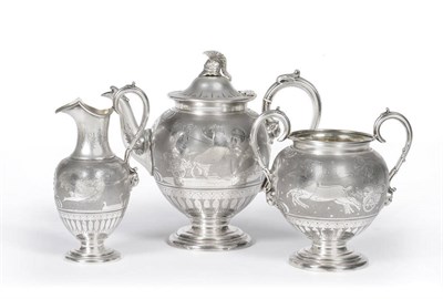 Lot 454 - A Victorian Three Piece Teaset, W W Harrison & Co, Sheffield 1866, the baluster body profusely...