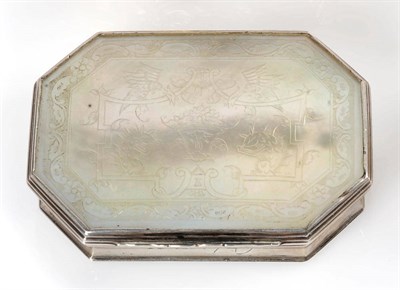 Lot 502 - A George II Silver Mounted Snuffbox, circa 1730, octagonal with a mother-of-pearl cover...