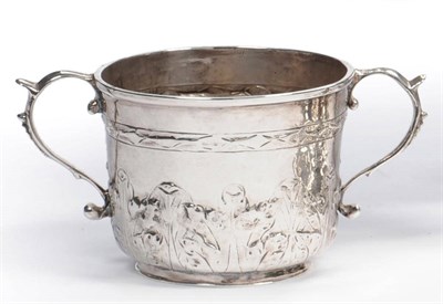 Lot 520 - A Charles II Porringer, maker's mark FS/ES, London 1681, the acanthus chased circular body with...