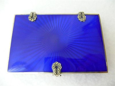 Lot 524 - A George V Silver and Enamel Cigarette Case, import marked for London 1930, rectangular with a blue