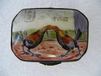 Lot 527 - A Victorian Enamelled Cockfighting Snuffbox, circa 1900, of canted rectangular shape, the...