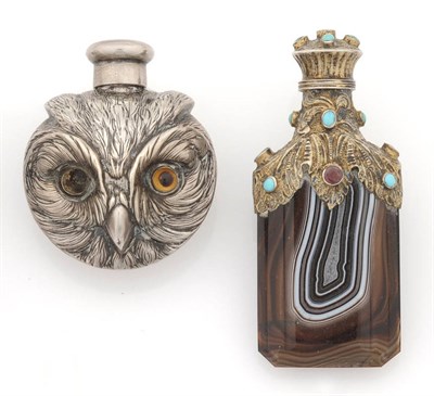 Lot 533 - A Victorian Silver Novelty Scent Bottle, Samson Morden, London 1890, modelled as an owl's head with