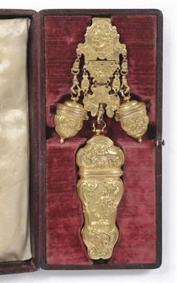 Lot 539 - A George III Gilt Metal Chatelaine, the ogee sided and scroll edged main case worked in high relief