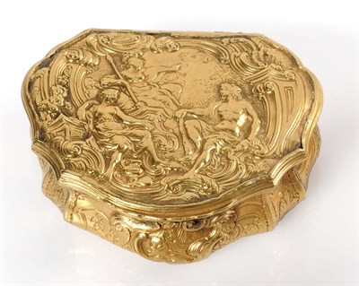 Lot 542 - A George II Copper Gilt Snuffbox, circa 1750, of cartouche form chased with panels of flowers...