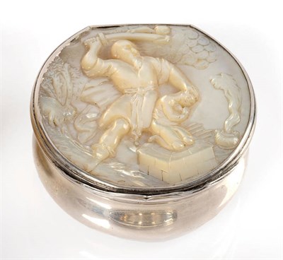 Lot 543 - A Dutch Silver and Mother-of-Pearl Snuffbox, circa 1750, later tax mark, of ogee circular form, the