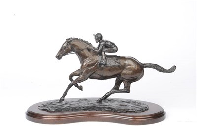 Lot 550 - Harriet Glen: Bronze Study of Frankie Dettori at Full Stretch, signed, on mahogany effect...