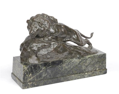 Lot 554 - Herbert Thomas Dicksee (1862-1942): A Bronze Study of a Prowling Male Lion, crouched menacingly...