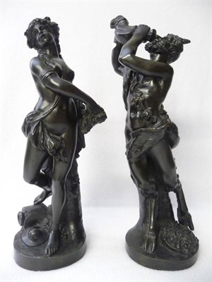 Lot 557 - After Claude Michel called Clodion: A Pair of Bronze Figures of a Satyr and Nymph, the satyr...