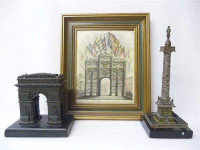 Lot 559 - A French Bronze Model of L'Arc de Triomphe, Paris, circa 1870, on a polished black slate...