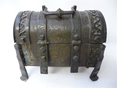 Lot 562 - A Polychrome Painted Cast Iron Small Domed Casket in Medieval Style, probably German, 19th century