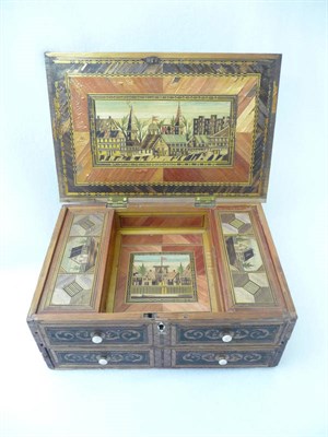 Lot 567 - A Continental Strawwork Box, early 19th century, rectangular, the lid and underside of the lid...