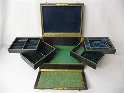 Lot 569 - A Late Victorian Green Stained Leather and Parcel Gilt Jewellery Box, by S Finnigan,...