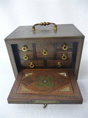 Lot 570 - An Ottoman Style Rosewood, Wire Inlaid and Mother-of-Pearl Mounted Table Cabinet, circa 1870,...