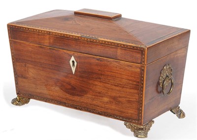 Lot 572 - A George IV Kingwood Two-Division Sarcophagus Tea Caddy, with raised central tablet to the panelled