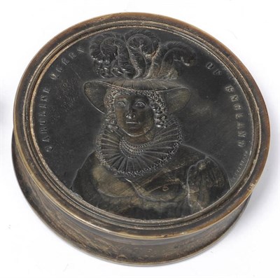 Lot 580 - An English Pressed Oxhorn Snuffbox, Commemorating Caroline, Queen of England, Wilson,...