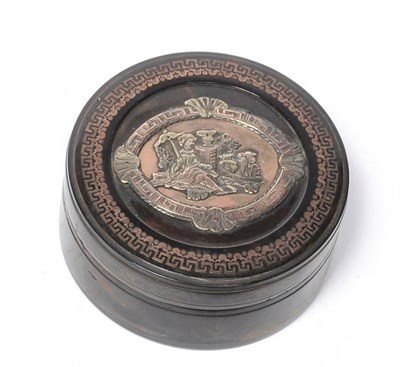 Lot 581 - A Tortoiseshell and Gold Pique Inlaid Snuffbox, Italian, late 18th century, circular, the lid...