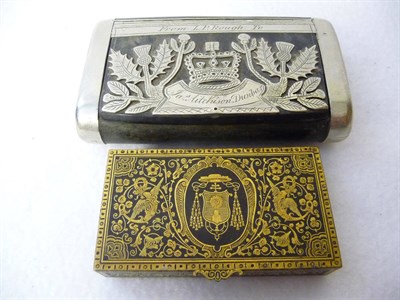 Lot 585 - A Scottish Cow Horn and White Metal Mounted Snuffbox, circa 1820, rectangular, the hinged lid...