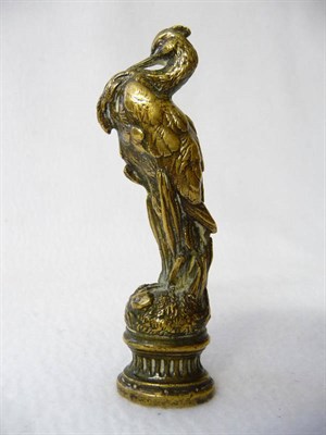 Lot 586 - J Moigniez: A Gilt Brass Hand Seal, circa 1860, the shaft cast as a standing heron, with...