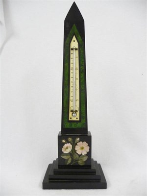 Lot 603 - A Derbyshire Pietra Dura Obelisk Form Table Thermometer, probably Ashford-in-the-Water, circa 1850