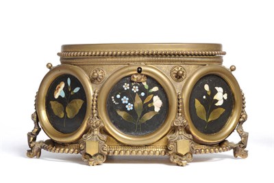 Lot 605 - A Gilt Metal and Floral Pietra Dura Mounted Jewellery Casket, circa 1850, of oval section, the...