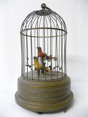 Lot 608 - A Birds-in-a-Cage Automaton Musical Box, Franco-Swiss, early 20th century, two birds, one with red