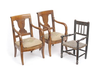 Lot 612 - A Pair of 19th Century Miniature Armchairs, the curved top rails above shaped splats with downswept