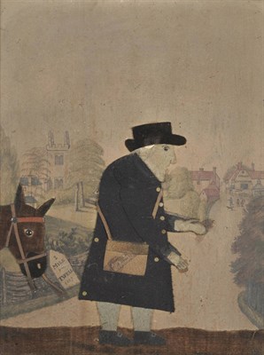 Lot 621 - George Smart: A Cut-Felt Collage Picture of Old Bright The Postman, early 19th century, worked...