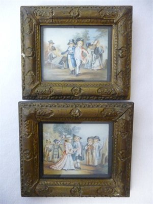 Lot 629 - A Pair of Small Paintings, probably on Opaque White Glass, circa 1890, rectangular, each...