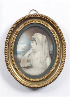 Lot 635 - Charles Bestland: Miniature Portrait of a Young Woman, 1802, half length, seated and gazing to...