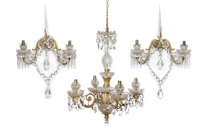 Lot 653 - An Ormolu and Cut Glass Mounted Four-Branch Ceiling Electrolier, early 20th century, with...