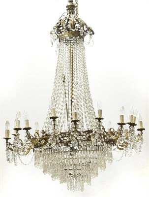 Lot 654 - An Impressive French Ormolu Eighteen-Branch Basket Chandelier, circa 1900, the upper open...