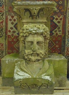 Lot 662 - A Carved Stone Architectural Fragment, as the Bust of a Classical Man, 19th century, the strong...