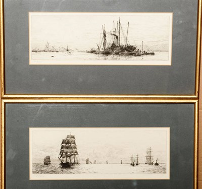 Lot 751 - William Lionel Wyllie R.A., R.I., R.E. (1851-1931) "Timber Ships in the Thames"; "Discharging Cargo