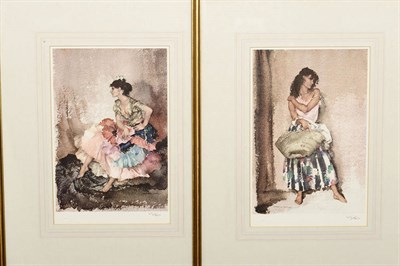 Lot 756 - After Sir William Russell Flint (1880-1969) "Iberian Flounces"; "Girl in a Striped Skirt" Both...