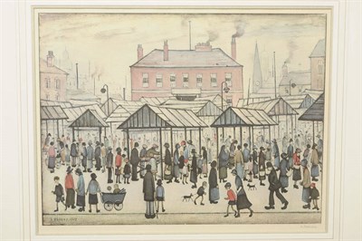 Lot 762 - After Lawrence Stephen Lowry R.A. (1887-1976) "Market Scene in a Northern Town" Signed in...