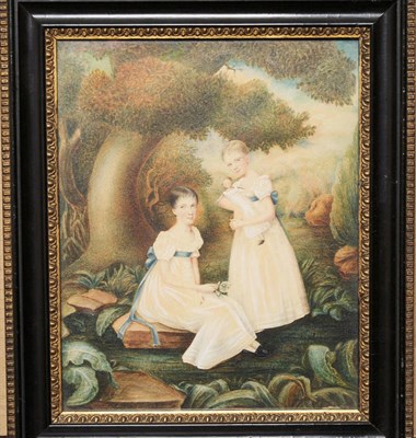 Lot 775 - Attributed to James Wood (d.1860) Portraits of Two Girls, one holding a doll, the other seated...